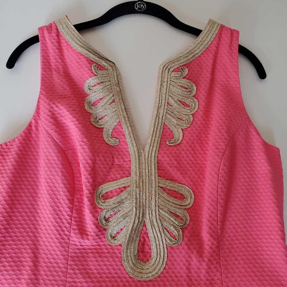 Lilly Pulitzer Womens Shift Sleeveless Dress Pink w/Gold Trim Sz 12 Resortwear - Picture 10 of 13